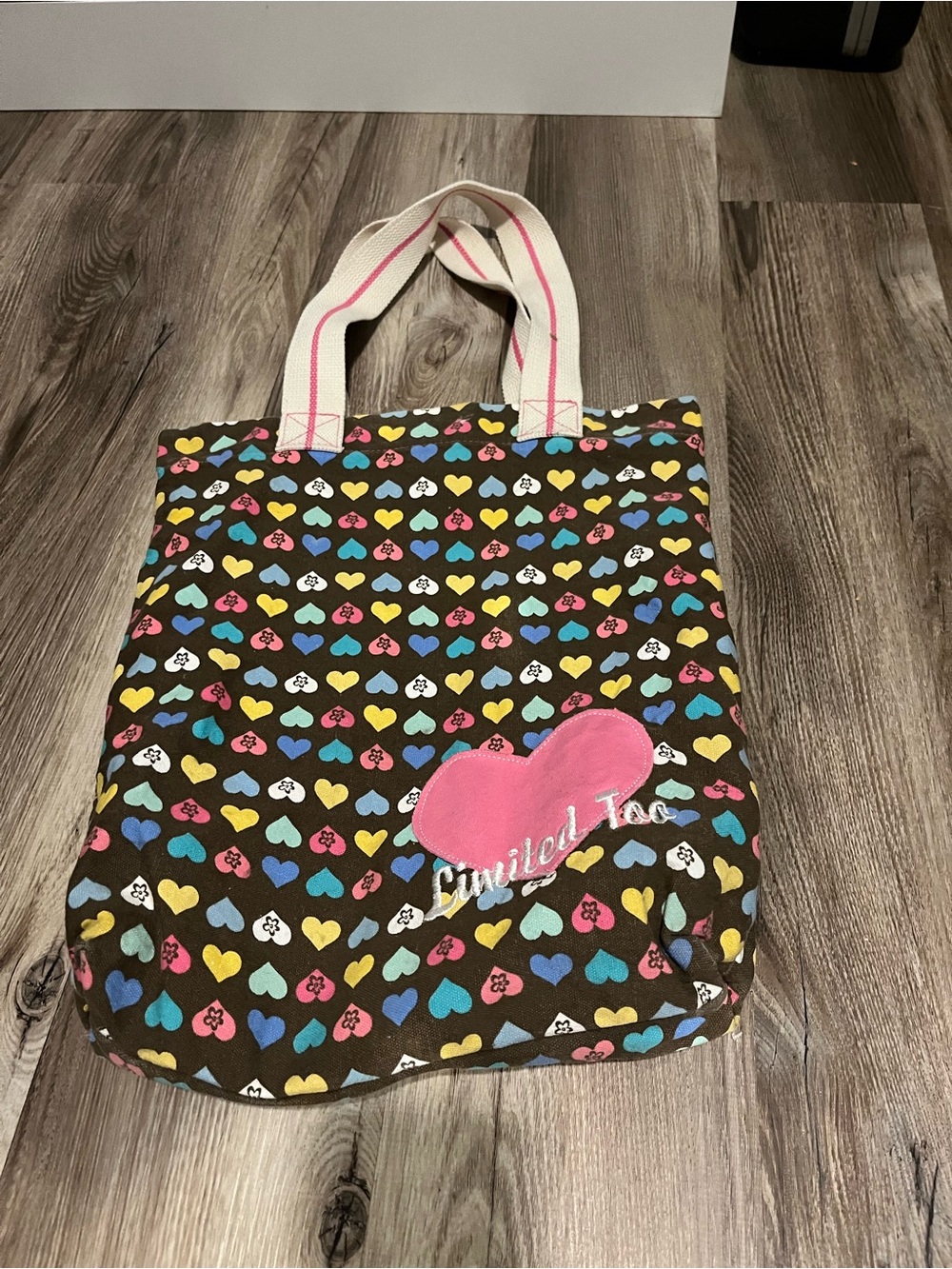 Vintage Limited Too Canvas Tote with Multicolor Hearts